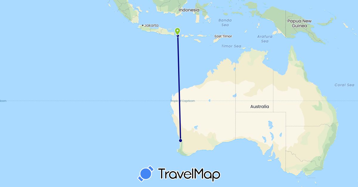 TravelMap itinerary: driving, electric vehicle in Australia, Indonesia (Asia, Oceania)